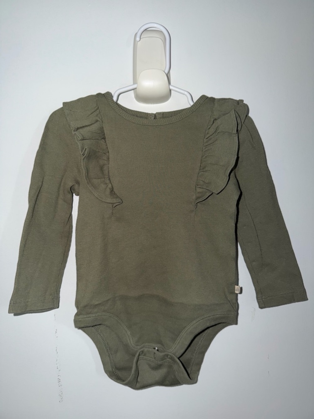 GAP Olive Green Ruffle Long-Sleeve Bodysuit